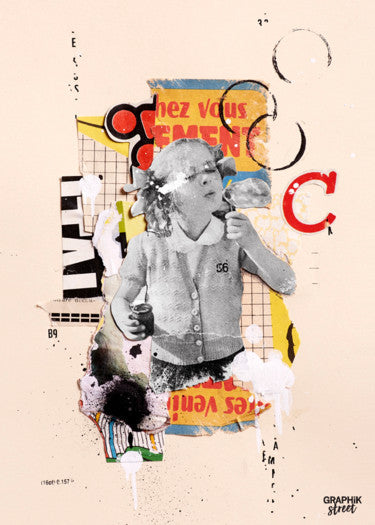 Graphikstreet - Bubblygirl Collages sur Papier 70x50 cm 