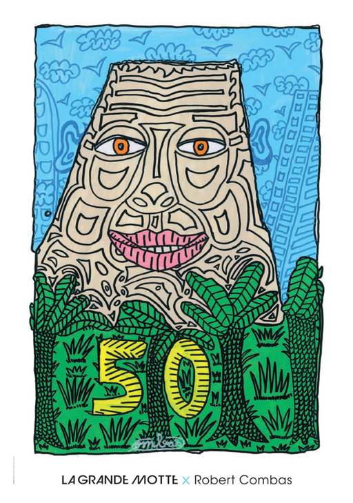 Robert Combas X La Grande Motte - Affiche « 50 ans » - Edition Bleu ciel 
