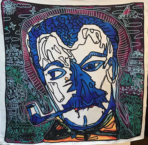 Robert Combas - Georges bleu - Foulard en soie - Edition limitée à 350 exemplaires